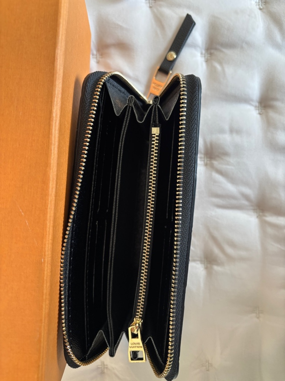 Fashionable Black Embossed Monogram Zip Wallet - Picture 3 of 5